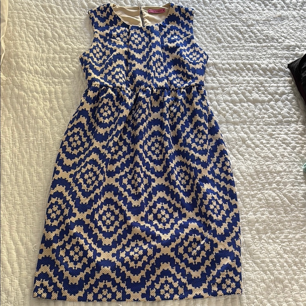 Blue and tan Patterned Maternity Dress